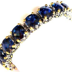 Cubic Zirconia Checkerboard Cut Dk. Sapphire Blue Throne Room Tennis CZ Bracelet